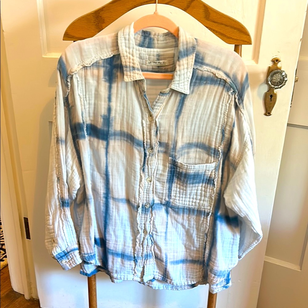 We the Free 100% Cotton Button Down Tie Dye Raw Hem Shirt